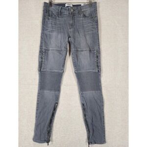 Paige Gray Moto Skinny Jeans Ribbed Knee Zipper Detail Womens Size 28